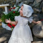 Laurenza's Baby Girls Cross Baptism Dress Christening Gown with Bonnet