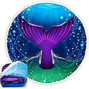 Dawhud Direct Microfiber Round Large Plush Beach Towel Blanket, 60" D with Fringe (Mermaid