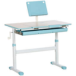 Halifax North America Kids Desk, Height Adjustable Children School Study Table, Student Writing Desk with Tilt Desktop, Drawer, Reading Board, Blue