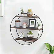 Infinity Merch 3-Tier Round Wall Mounted Floating Storage Shelves Unit in Large Brown