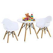 Gymax 3 Piece Kids Round Table Chair Set with 2 Arm Chairs White