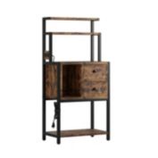Idealhouse Rustic Brown Wood Bakers Rack with Power Outlet and 5-Tier Kitchen Storage Shelf