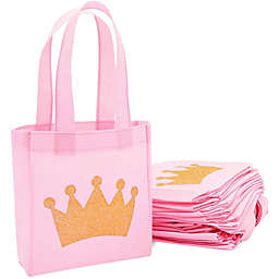 Blue Panda Princess Birthday Party Favor Bags, Small Pink Totes (6.5 x 7 x 1.77 In, 24 Pack)