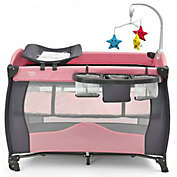 Costway 3 in 1 Baby Playard Portable Infant Nursery Center with Music Box-Pink