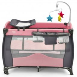 Costway 3 in 1 Baby Playard Portable Infant Nursery Center with Music Box-Pink