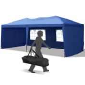 Outsunny 10' x 20' Heavy Duty Pop Up Canopy Party Tent with 4 Removable Sidewalls, Outdoor Cabana Gazebo with Carry Bag, Weather Protection, Blue