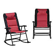 Outsunny 2 Piece Folding Rocking Chair Set with Armrests, Padded Seat and Backrest, Red & Black