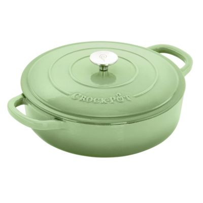 Crock Pot Artisan 5 Quart Round Enameled Cast Iron Braiser Pan with Self Basting Lid in Pistachio Green