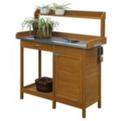 Slickblue Outdoor Home Garden Potting Bench with Metal Table Top and Storage Cabinet