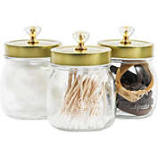 Farmlyn Creek Glass Vanity Canisters with Gold Lids, Mason Jar Bathroom Set (3 Pack)