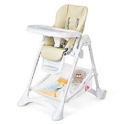 Slickblue Baby Convertible Folding Adjustable High Chair with Wheel Tray Storage Basket -Beige