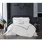 Chic Home Crete Cotton Comforter Set Solid White With Dual Stripe Embroidered Border Zig-Zag Details Hotel Collection Bedding - Includes Decorative Pillow Shams - 4 Piece - King 106x96, Black