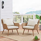 Crosley Furniture Landon 2Pc Outdoor Wicker Chair Set Light Brown