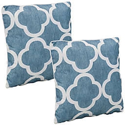 Sunnydaze Set of 2 Outdoor Throw Pillows - 16-Inch - Blue and White Quatrefoil