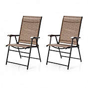 Costway 2 Pieces Outdoor Patio Folding Chair with Armrest for Camping Garden