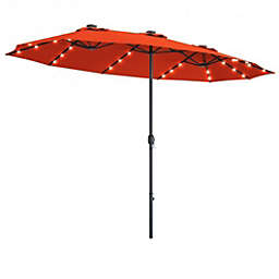 Costway 15 Ft Patio LED Crank Solar Powered 36 Lights  Umbrella without Weight Base-Orange