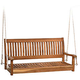 Outsunny 48'' 2-Seater Outdoor Patio Wooden Swing Bench w/ Chains, Slatted Design, 700 lb Weight Capacity, Natural