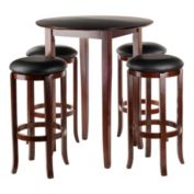 Winsome Fiona Round 5pc High Pub Dining Wooden Table Set with PVC Stools