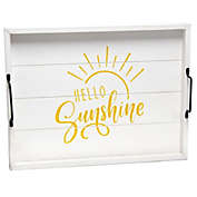 Elegant Designs "Hello Sunshine" Decorative Wood Serving Tray with Black Metal Handles, 15.5"L x 12"W - White Wash