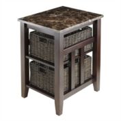 Winsome Wood Zoey Side Table Faux Marble Top with 2 Baskets