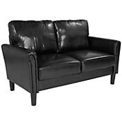 Emma + Oliver Living Room Loveseat Couch, Tailored Arms in Black LeatherSoft