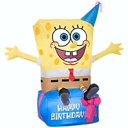 Gemmy Airblown Spongebob on Birthday Present Nick, yellow