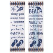 Urban Trends Collection Wood Rectangle Wall Decor with "Beach Theme Quote" and Stiches Rope Banded Design Assortment of Two Painted Finish White