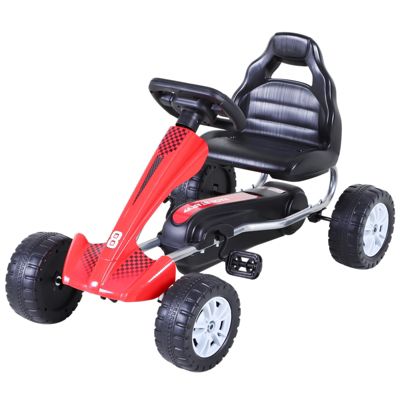 Aosom Kids Go Kart, 4 Wheel Ride on Car, Pedal Powered Ride On, Racer Toys for Boys and Girls - Red