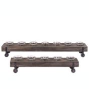 Urban Trends Collection Wood Rectangle Candle Holders with Submerged Glass Cups and Side Stands Set of Two Varnish Finish Dark Brown