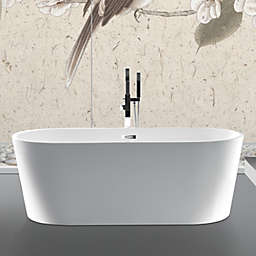 Bath, Kitchen & Basic 100% Acrylic Freestanding Bathtub Contemporary Soaking Tub with Brushed