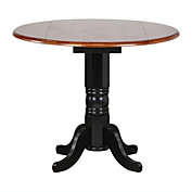 Besthom Selections 42 In. Round Extendable Distressed Antique Black With Cherry Top Solid Wood Pub Dining Table (Seats 6)