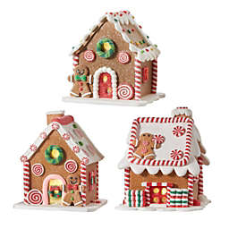 Raz Imports Lighted Christmas Gingerbread House Figurines 3 Piece Set 5.5 Inch