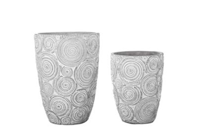 Urban Trends Collection Cement Round Tall Pot with Embossed Spiral Illusion Abstract Design Body Set of Two Washed Concrete Finish Gray