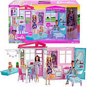 Barbie Doll and Dollhouse Portable 1-Story Playset with Pool and Accessories