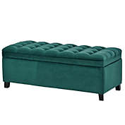Saltoro Sherpi Storage Bench with Flip Button Tufted Top and Sleek Legs, Green-