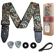 Art Tribute Guitar Strap Cotton Indian Nights Style with 2 Picks + Strap Locks + Strap Button