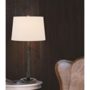 Cal Lighting 150W 3 Way Riverwood Adjustable Metal Table Lamp With Hardback Taper Fabric Drum Shade, Antique Silver