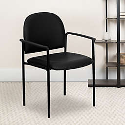 Flash Furniture Comfort Black Vinyl Stackable Steel Side Reception Chair with Arms