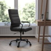 Flash Furniture Whitney High Back Black LeatherSoft Executive Swivel Office Chair with Black Frame and Arms