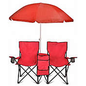 GoTeam Portable Double Folding Chair w/Removable Umbrella, Cooler Bag and Carry Case - Red