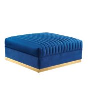 Saltoro Sherpi Sanguine Channel Tufted Performance Velvet Modular Sectional Sofa Ottoman, Navy
