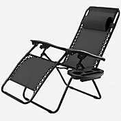 Costway Outdoor Folding Zero Gravity Reclining Lounge Chair with Utility Tray-Black
