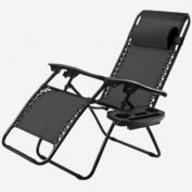 Costway Outdoor Folding Zero Gravity Reclining Lounge Chair with Utility Tray-Black