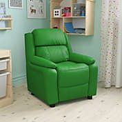 Emma + Oliver Deluxe Padded Green Vinyl Kids Recliner with Storage Arms