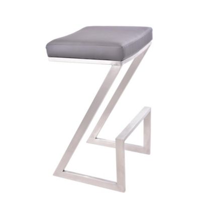 Armen Living Atlantis 30 Bar Height Backless Barstool in Brushed Stainless Steel finish with Grey Faux Leather