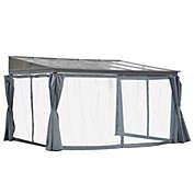 Outsunny 13&#39; x 9.5&#39; Outdoor Porch Patio Gazebo with Sloping Polycarbonate Roof, Durable Aluminum Frame, & Netted Curtain