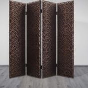 Saltoro Sherpi Wooden 4 Panel Screen with Nailhead Trim Accents, Black and Bronze-