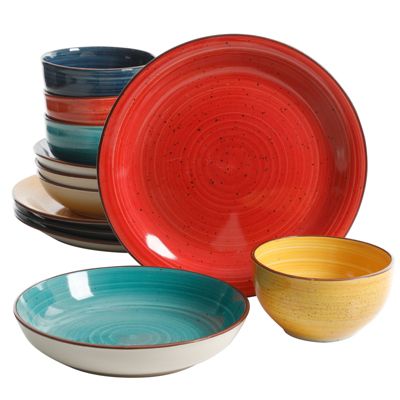 Gibson Home Color Speckle 12 Piece Mix and Match Double Bowl Dinnerware Set in 4 Assorted Colors