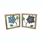 Things2Die4 2 Piece Sculpted Metal Flowers Wall Hanging Set With Wooden Frames