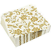 Blue Panda Gold Floral Paper Napkins for Anniversary Party (6.5 x 6.5 In, White, 100 Pack)